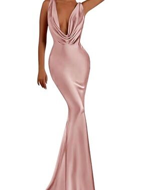 Satin Cowl Neck Mermaid Gown in Blush Pink